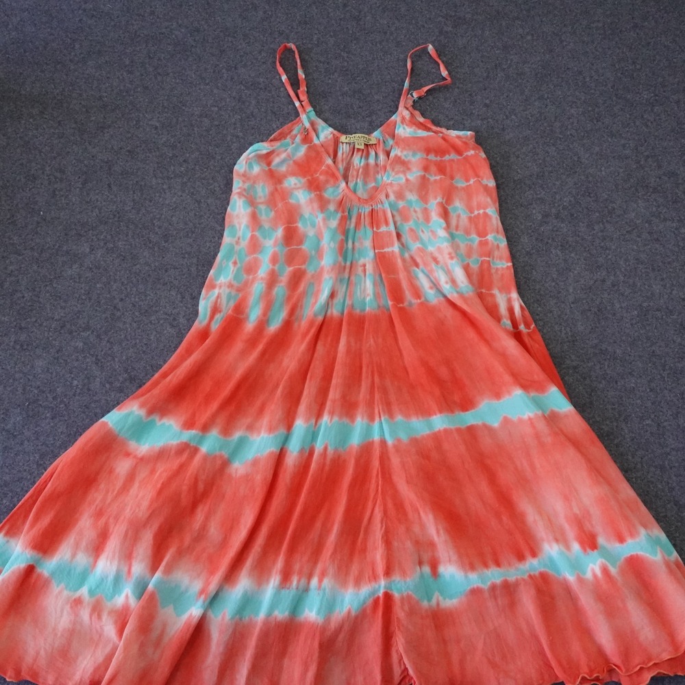 Pineapples Hawaii  XS Tie Dye Rayon Mini Dress Orange Blue V-Neck Sleeveless